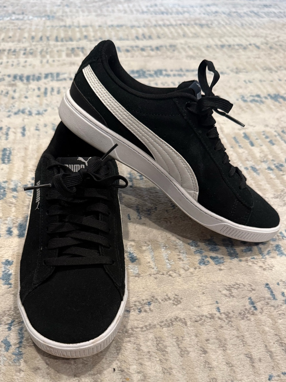 Puma Women Black Suede Classic Sneakers with White Stripe